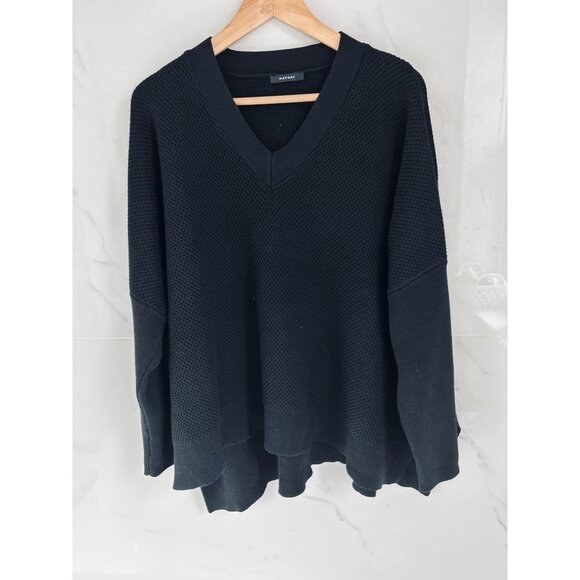 NATORI Knitted Cotton V-Neck Sweater Tunic Knitted Textured Black Size XLarge - Picture 1 of 10